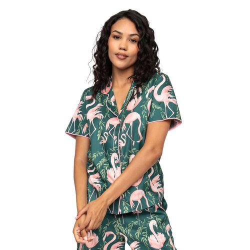 Cyberjammies Emerald Green Flamingo Print Short Sleeve Pyjama Top